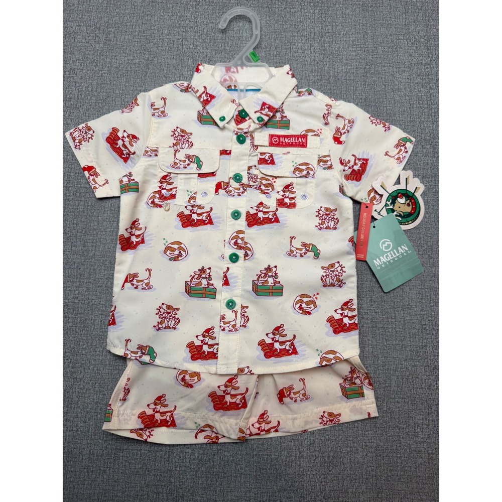 Magellan Boys 2T Fish Gear Christmas Holiday Pup Shirt Shorts Set NWT Antique